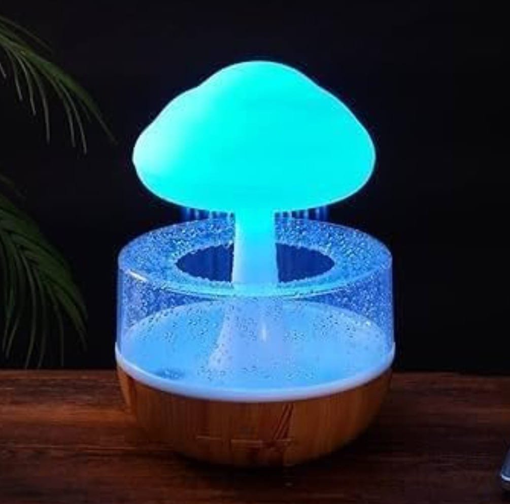 Rain Cloud Air Humidifier Mushroom Waterfall Lamp Water Drip Cloud Diffuser Cute Humidifier Night Light 7 Changing Colors Lights Raindrop