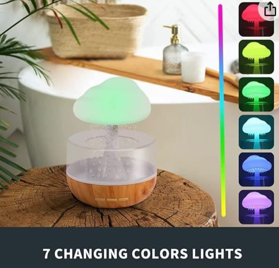 Rain Cloud Air Humidifier Mushroom Waterfall Lamp Water Drip Cloud Diffuser Cute Humidifier Night Light 7 Changing Colors Lights Raindrop - Image 4