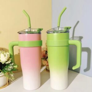 40-OZ Insulated Gradient Tumbler with Lid & Straw Water Bottle Stainless Steel