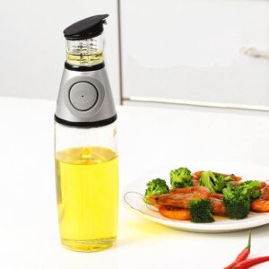 Manual press one touch 500ml oil & vinegar dispenser bottle with measurement cup best for kitchen