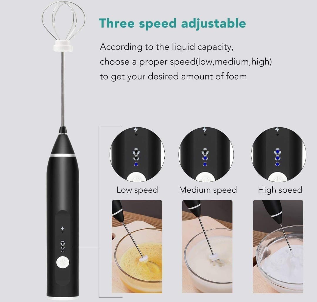 Coffee Better Milk Frother USB Rechargeable Handheld Foam Maker 3-Speed Adjustable for Latte Coffee Cappuccino Making with Egg Mixer and USB Charging Cable - Image 5