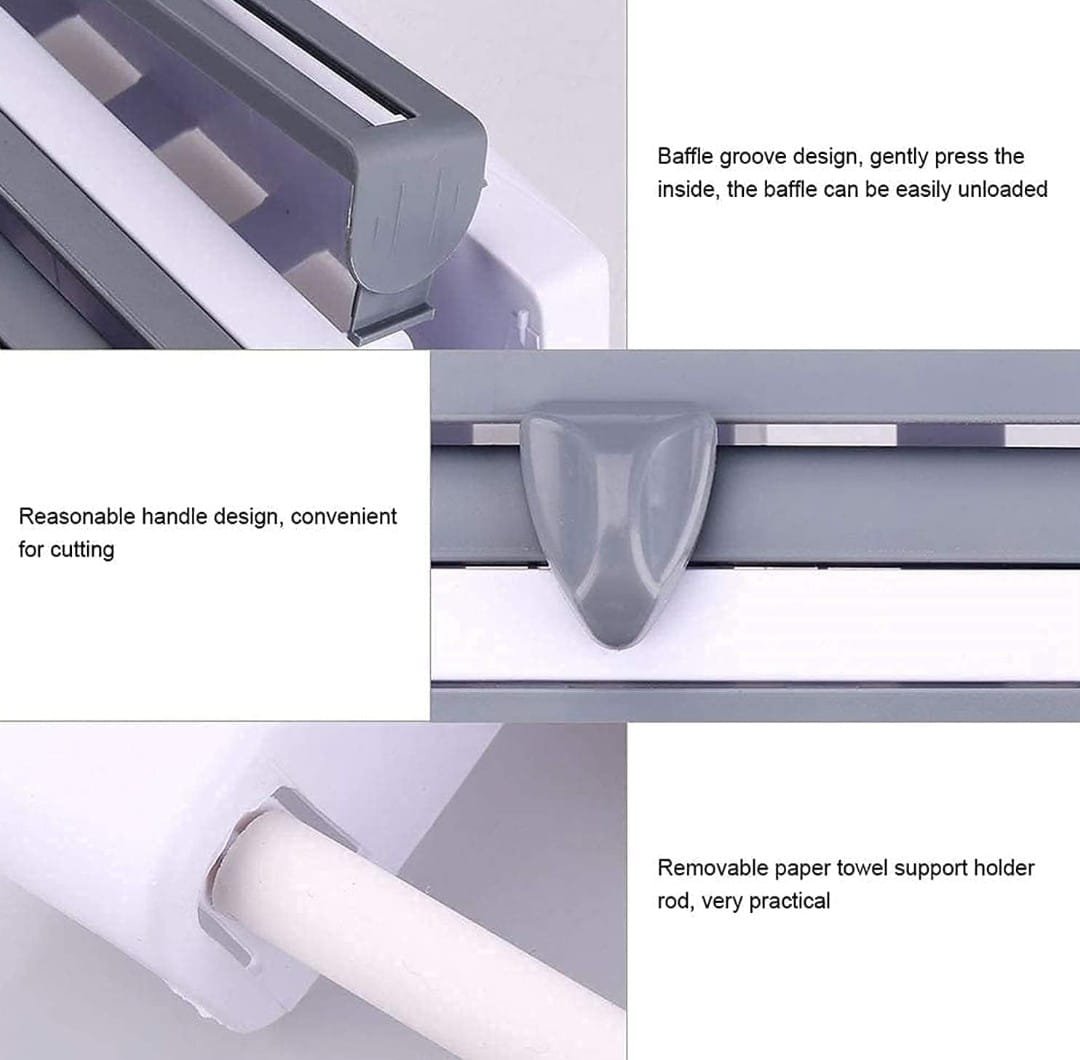 4 in 1 Paper Dispenser and Holder for Cling Film,Wrap Center Holds Aluminum Foil and Kitchen Roll,Plastic Wrap and Paper Towels Tissue Paper Roll - Image 2